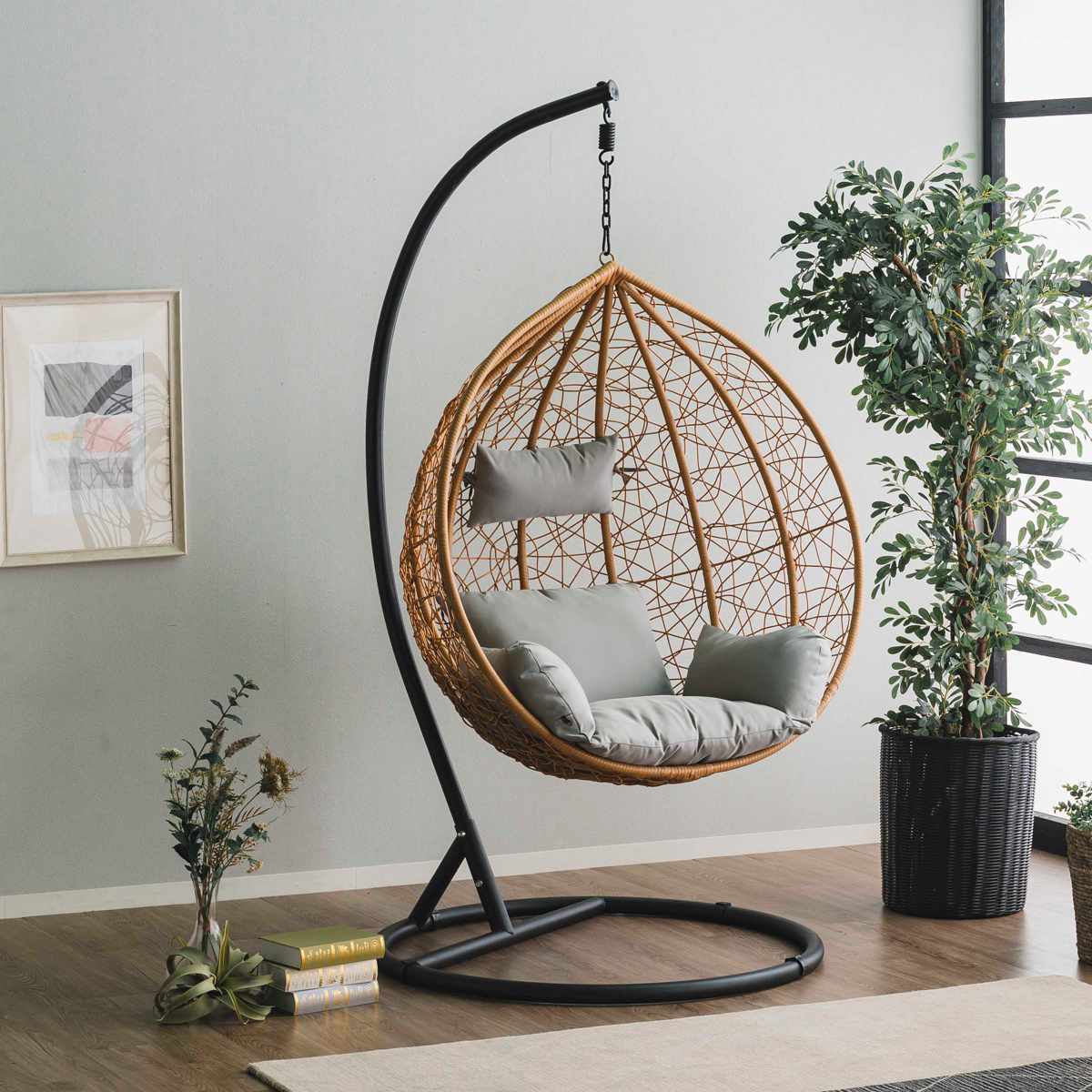 ハンギングチェア 1人用 ラタン調 マーレ （ エッグチェア 吊り
