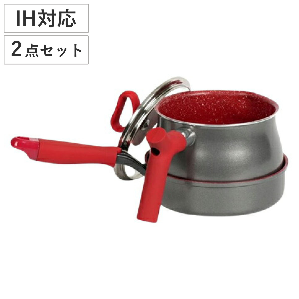 マルチポット フライパン 18cmセット IH対応 ( ガス火対応 鍋 片手鍋 ふっ素加工 軽い 18センチ アルミ鍋 ミニフライパン フッ素加工 フッ素コーティング アルミ製 軽量 おしゃれ )