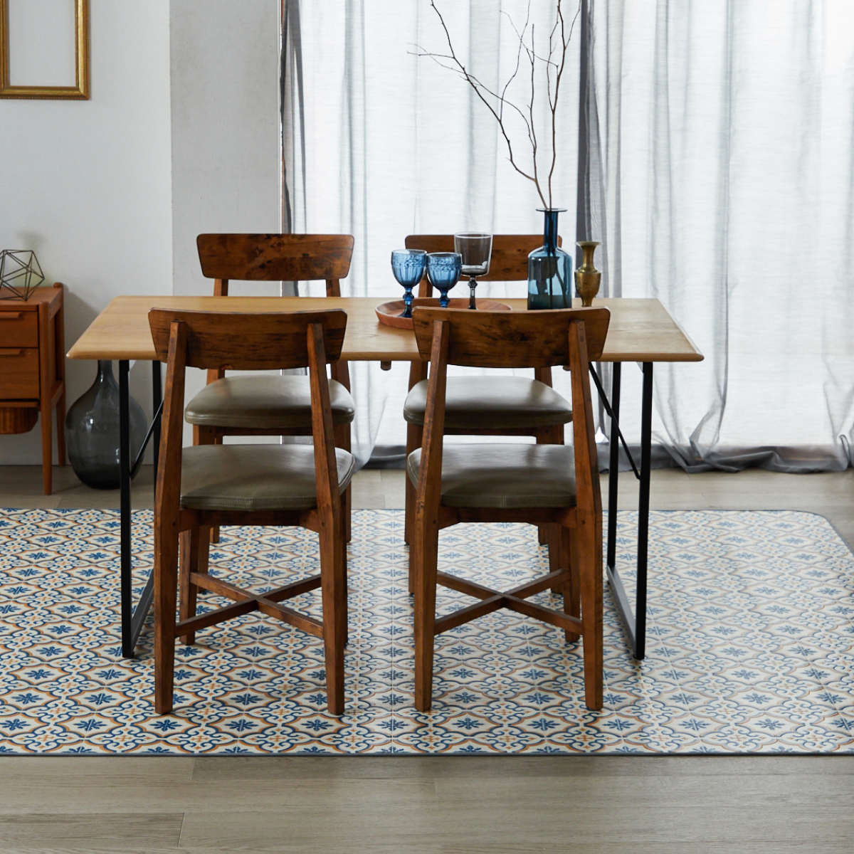 クッションフロア ダイニングラグ 140×300cm 大理石 タイル ( ラグ マット ラグマット カーペット フロアシート クッションフロアラグ クッションマット クッションラグ ダイニング 模様替え ) 【ライムストーン】 ライムストーン