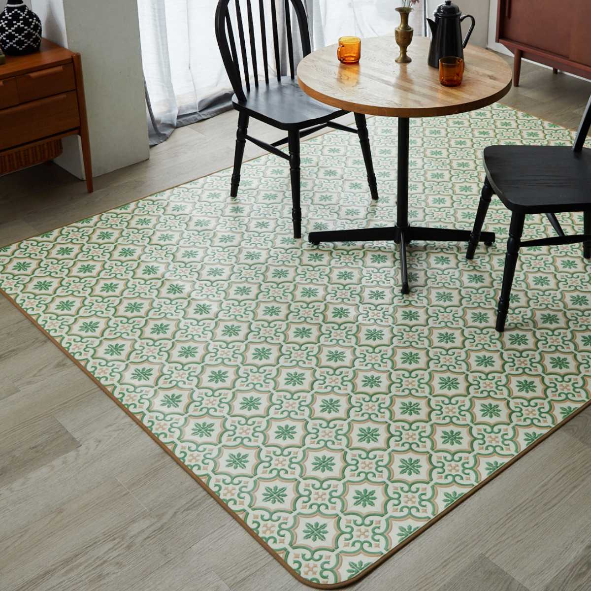 クッションフロア ダイニングラグ 140×300cm 大理石 タイル ( ラグ マット ラグマット カーペット フロアシート クッションフロアラグ クッションマット クッションラグ ダイニング 模様替え ) 【ライムストーン】 ライムストーン