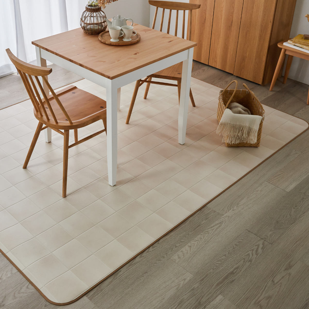 クッションフロア ダイニングラグ 140×300cm 大理石 タイル ( ラグ マット ラグマット カーペット フロアシート クッションフロアラグ クッションマット クッションラグ ダイニング 模様替え ) 【ライムストーン】 ライムストーン