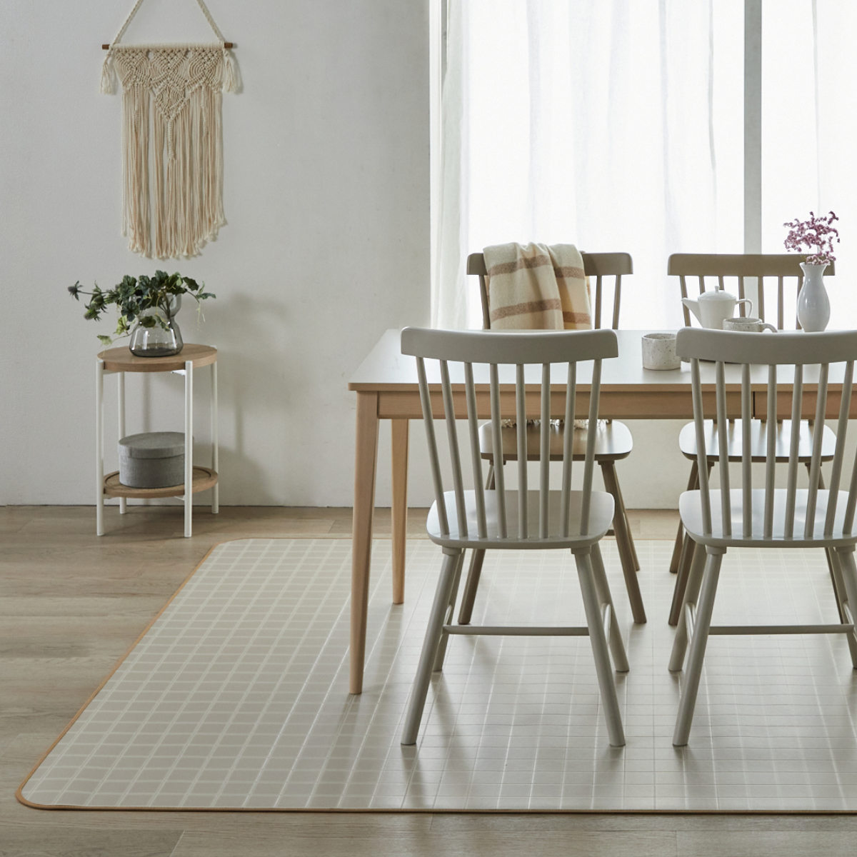 クッションフロア ダイニングラグ 140×300cm 大理石 タイル ( ラグ マット ラグマット カーペット フロアシート クッションフロアラグ クッションマット クッションラグ ダイニング 模様替え ) 【ライムストーン】 ライムストーン