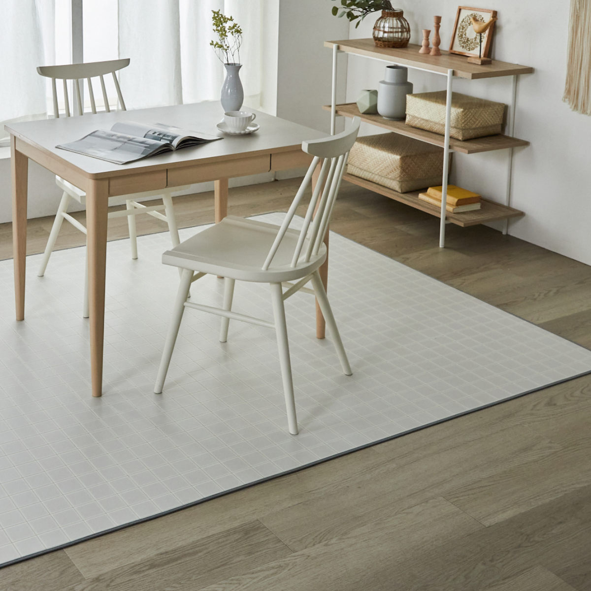 クッションフロア ダイニングラグ 140×300cm 大理石 タイル ( ラグ マット ラグマット カーペット フロアシート クッションフロアラグ クッションマット クッションラグ ダイニング 模様替え ) 【ライムストーン】 ライムストーン