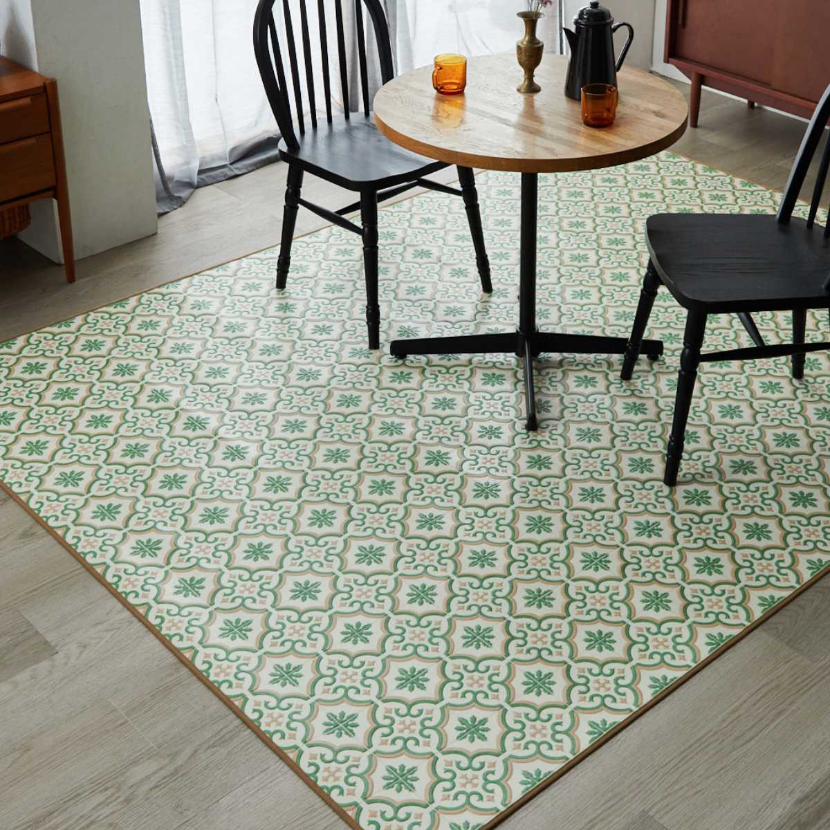 クッションフロア ダイニングラグ 140×300cm 大理石 タイル ( ラグ マット ラグマット カーペット フロアシート クッションフロアラグ クッションマット クッションラグ ダイニング 模様替え ) 【ライムストーン】 ライムストーン