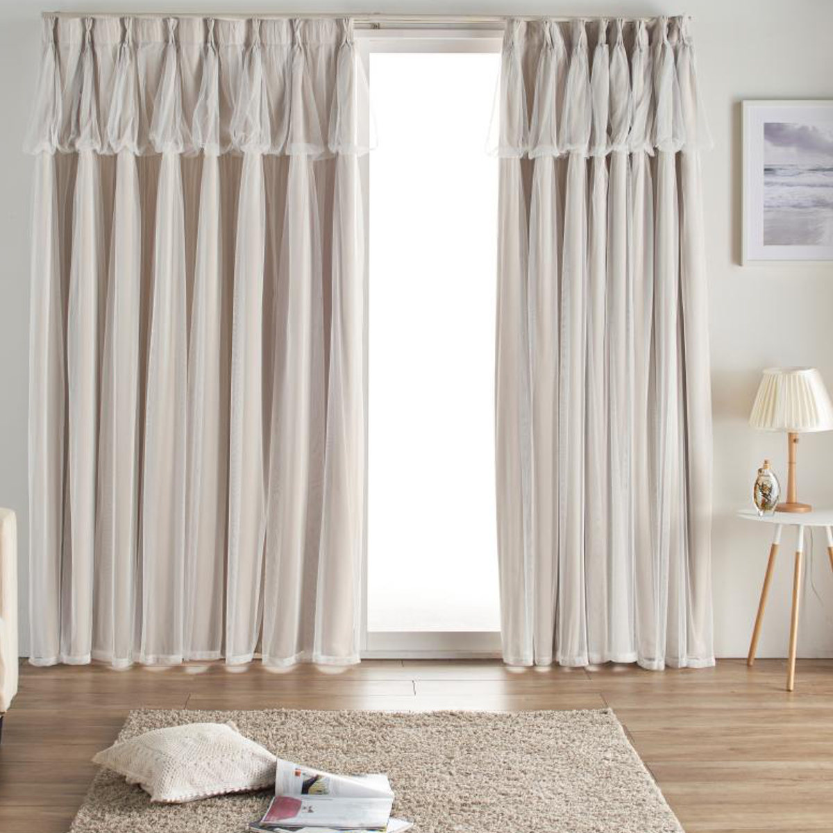 カーテン 遮光 2級 2枚組 幅100cm×丈110cm レイヤードカーテン くすみカラー 姫系 ( ドレープ 既製品 洗えるカーテン 2枚 レース ウォッシャブル インテリア レイヤード 2倍ヒダ 洗濯できる 洗える 既成 2級遮光 腰高窓 腰窓 ) 【ベージュ】 ベージュ