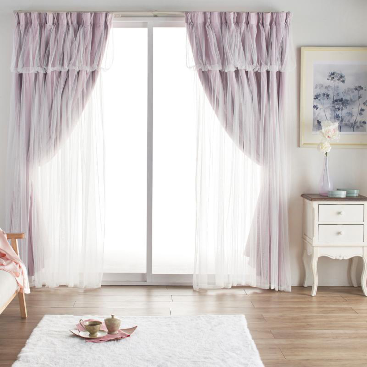 カーテン 遮光 2級 2枚組 幅100cm×丈178cm レイヤードカーテン くすみカラー 姫系 ( ドレープ 既製品 洗えるカーテン 2枚 レース ウォッシャブル インテリア レイヤード 2倍ヒダ 洗濯できる 洗える 既成 2級遮光 掃き出し窓 ) 【ローズ】 ローズ