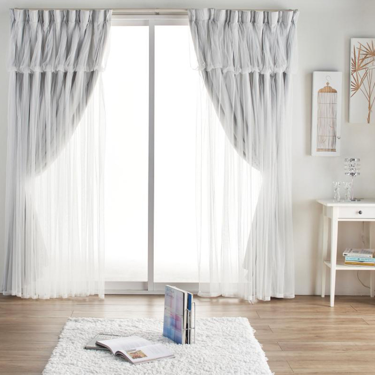 カーテン 遮光 2級 2枚組 幅100cm×丈200cm レイヤードカーテン くすみカラー 姫系 ( ドレープ 既製品 洗えるカーテン 2枚 レース ウォッシャブル インテリア レイヤード 2倍ヒダ 洗濯できる 洗える 既成 2級遮光 掃き出し窓 ) 【ライトグレー】 ライトグレー