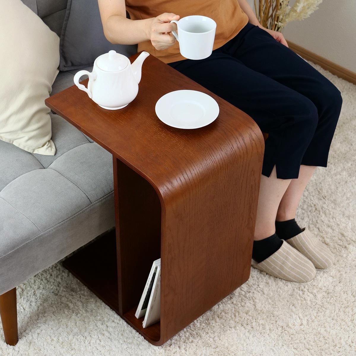 サイドテーブル 3WAY 木製 ラック コの字 幅55cm （ 椅子 腰掛け 台