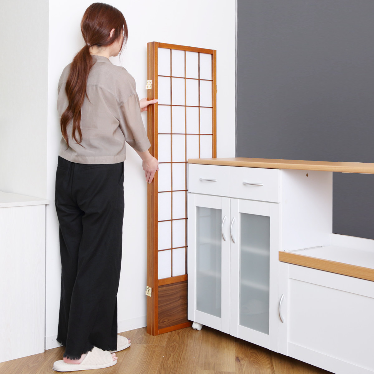 衝立 和風衝立 あずきM 3連 高さ120cm ( 間仕切り 目隠し パーティション 屏風 自立 折りたたみ 和風 障子 スクリーン ついたて 3連スクリーン 仕切り おしゃれ 部屋 和室 玄関 インテリア 木目 格子 軽量 蝶番 パーテーション )