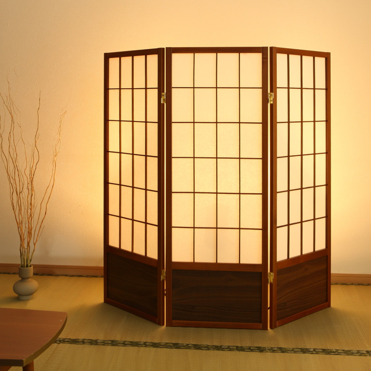 衝立 和風衝立 あずきM 3連 高さ120cm ( 間仕切り 目隠し パーティション 屏風 自立 折りたたみ 和風 障子 スクリーン ついたて 3連スクリーン 仕切り おしゃれ 部屋 和室 玄関 インテリア 木目 格子 軽量 蝶番 パーテーション )