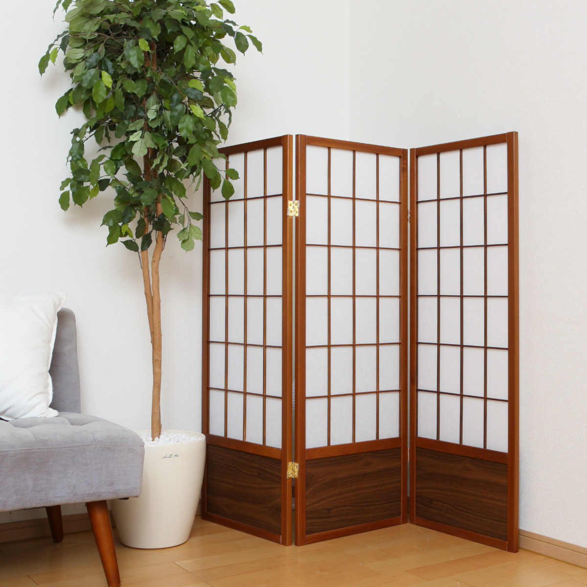 衝立 和風衝立 あずきM 3連 高さ120cm ( 間仕切り 目隠し パーティション 屏風 自立 折りたたみ 和風 障子 スクリーン ついたて 3連スクリーン 仕切り おしゃれ 部屋 和室 玄関 インテリア 木目 格子 軽量 蝶番 パーテーション )