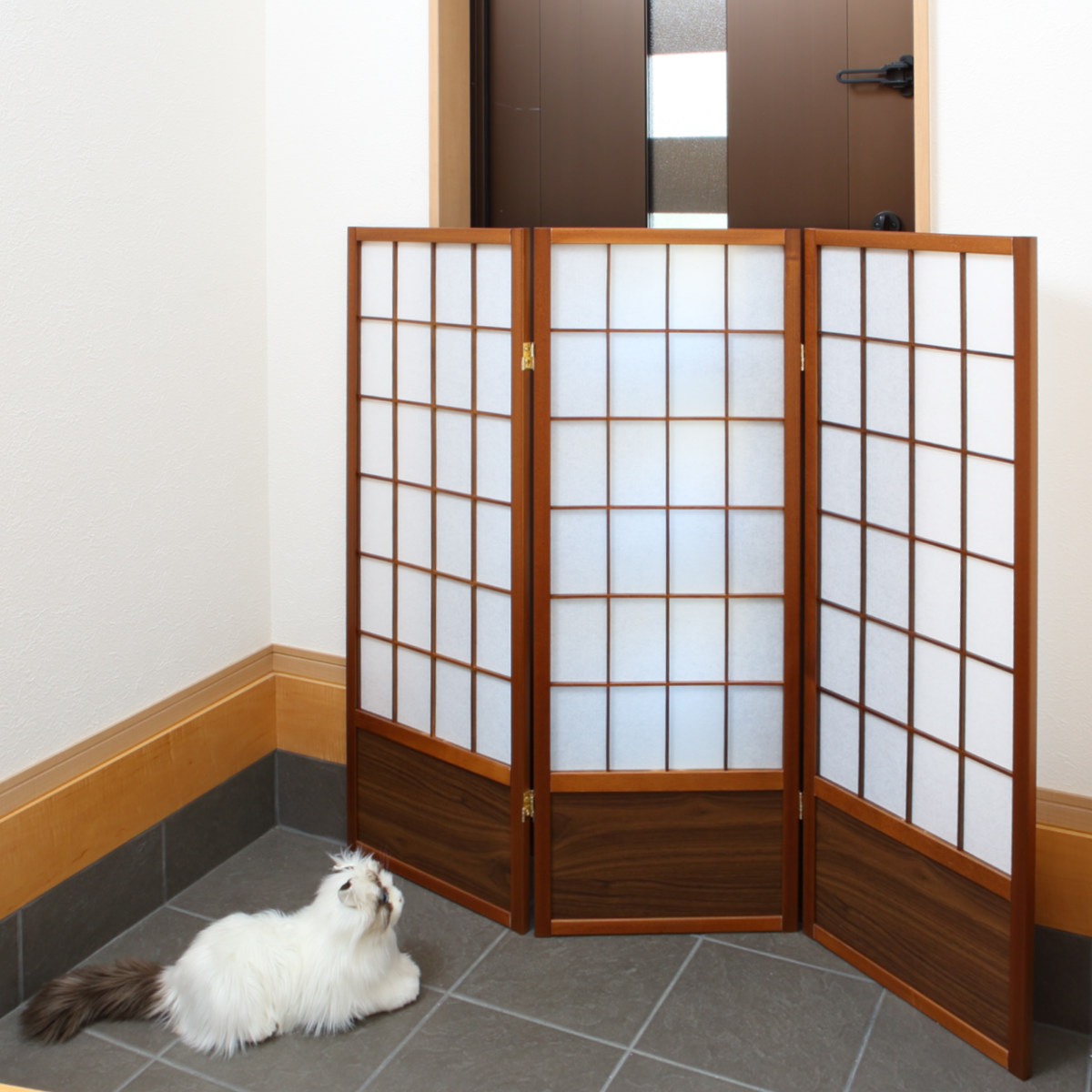 衝立 和風衝立 あずきM 3連 高さ120cm ( 間仕切り 目隠し パーティション 屏風 自立 折りたたみ 和風 障子 スクリーン ついたて 3連スクリーン 仕切り おしゃれ 部屋 和室 玄関 インテリア 木目 格子 軽量 蝶番 パーテーション )