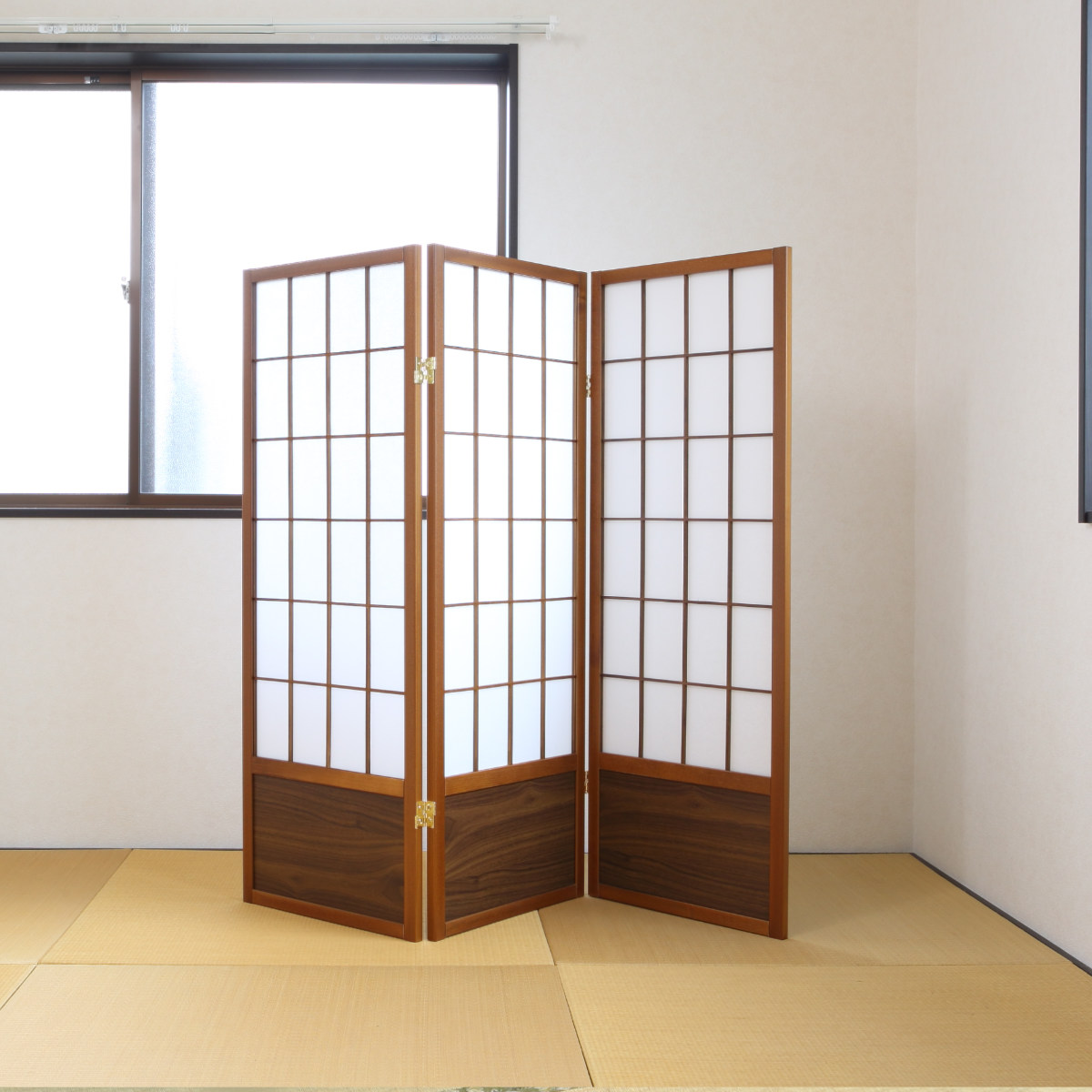 衝立 和風衝立 あずきM 3連 高さ120cm ( 間仕切り 目隠し パーティション 屏風 自立 折りたたみ 和風 障子 スクリーン ついたて 3連スクリーン 仕切り おしゃれ 部屋 和室 玄関 インテリア 木目 格子 軽量 蝶番 パーテーション )