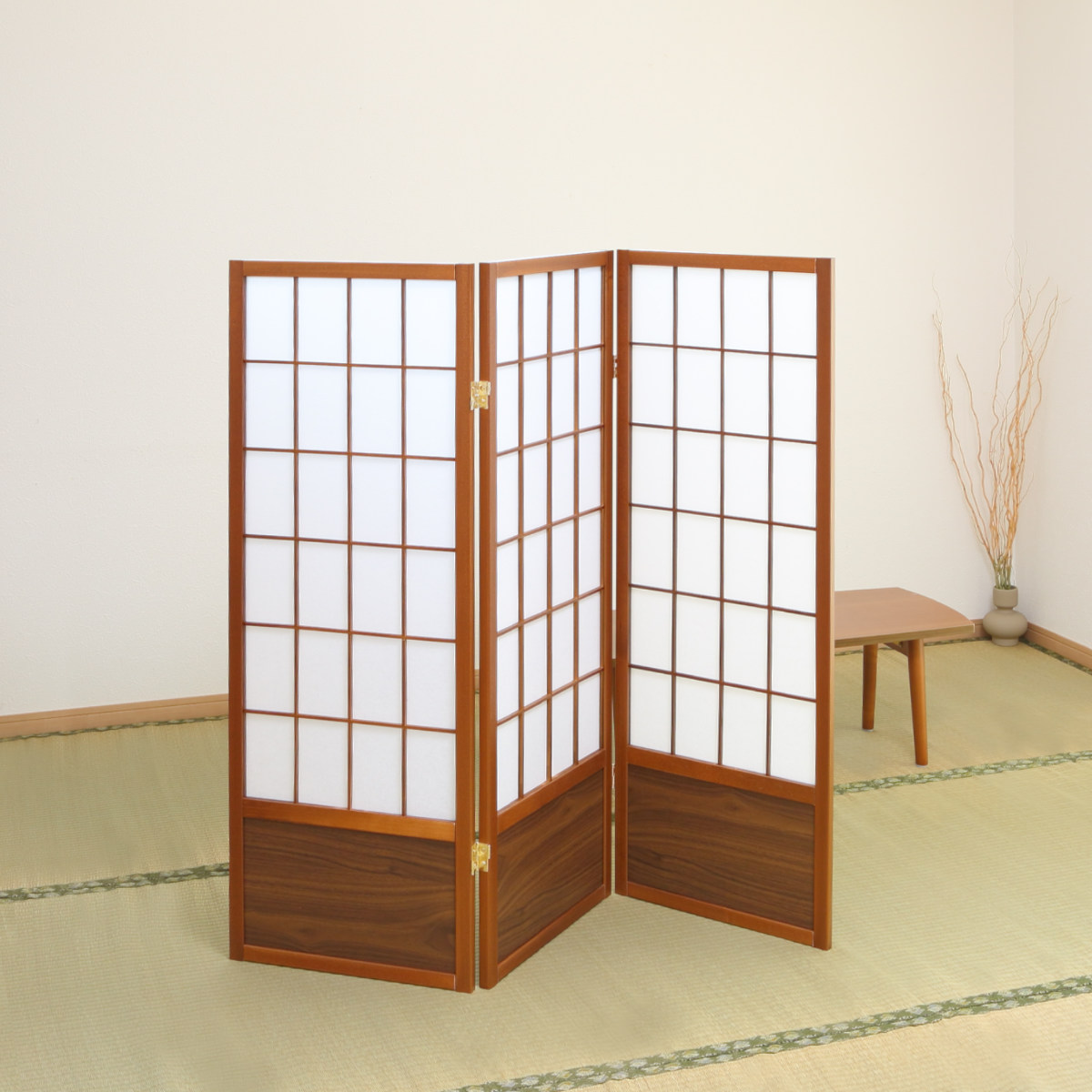 衝立 和風衝立 あずきM 3連 高さ120cm ( 間仕切り 目隠し パーティション 屏風 自立 折りたたみ 和風 障子 スクリーン ついたて 3連スクリーン 仕切り おしゃれ 部屋 和室 玄関 インテリア 木目 格子 軽量 蝶番 パーテーション )