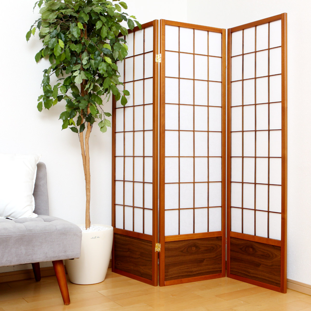 衝立 和風衝立 あずきL 3連 高さ148.5cm ( 間仕切り 目隠し パーティション 屏風 自立 折りたたみ 和風 障子 スクリーン ついたて 3連スクリーン 仕切り おしゃれ 部屋 和室 玄関 インテリア 木目 格子 軽量 蝶番 パーテーション )