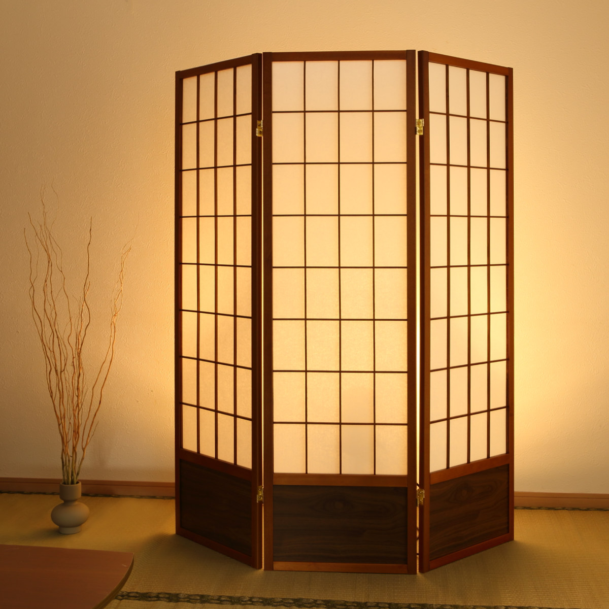 衝立 和風衝立 あずきL 3連 高さ148.5cm ( 間仕切り 目隠し パーティション 屏風 自立 折りたたみ 和風 障子 スクリーン ついたて 3連スクリーン 仕切り おしゃれ 部屋 和室 玄関 インテリア 木目 格子 軽量 蝶番 パーテーション )