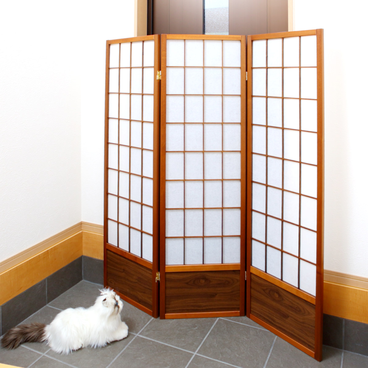 衝立 和風衝立 あずきL 3連 高さ148.5cm ( 間仕切り 目隠し パーティション 屏風 自立 折りたたみ 和風 障子 スクリーン ついたて 3連スクリーン 仕切り おしゃれ 部屋 和室 玄関 インテリア 木目 格子 軽量 蝶番 パーテーション )