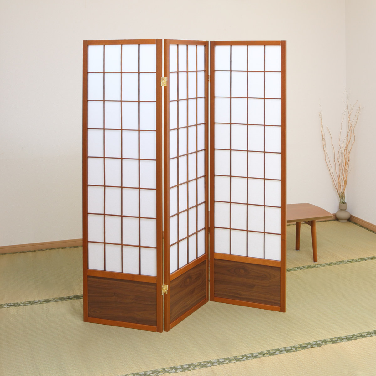 衝立 和風衝立 あずきL 3連 高さ148.5cm ( 間仕切り 目隠し パーティション 屏風 自立 折りたたみ 和風 障子 スクリーン ついたて 3連スクリーン 仕切り おしゃれ 部屋 和室 玄関 インテリア 木目 格子 軽量 蝶番 パーテーション )