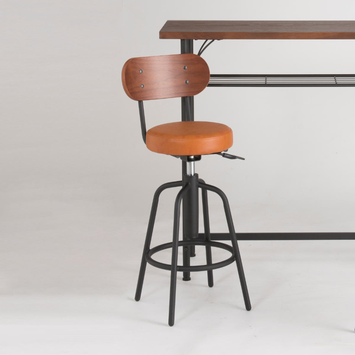 カウンターテーブルセット 2点セット 1人掛け 幅100cmテーブル×1 カウンターチェア×1 ( バーチェア セット テーブル 奥行 35cm スリム 椅子 回転 高さ調節 チェア 机 棚付き 小物置き 背もたれ付き 丈夫 簡単組立 木製 おしゃれ ) 【ブラック】 ブラック