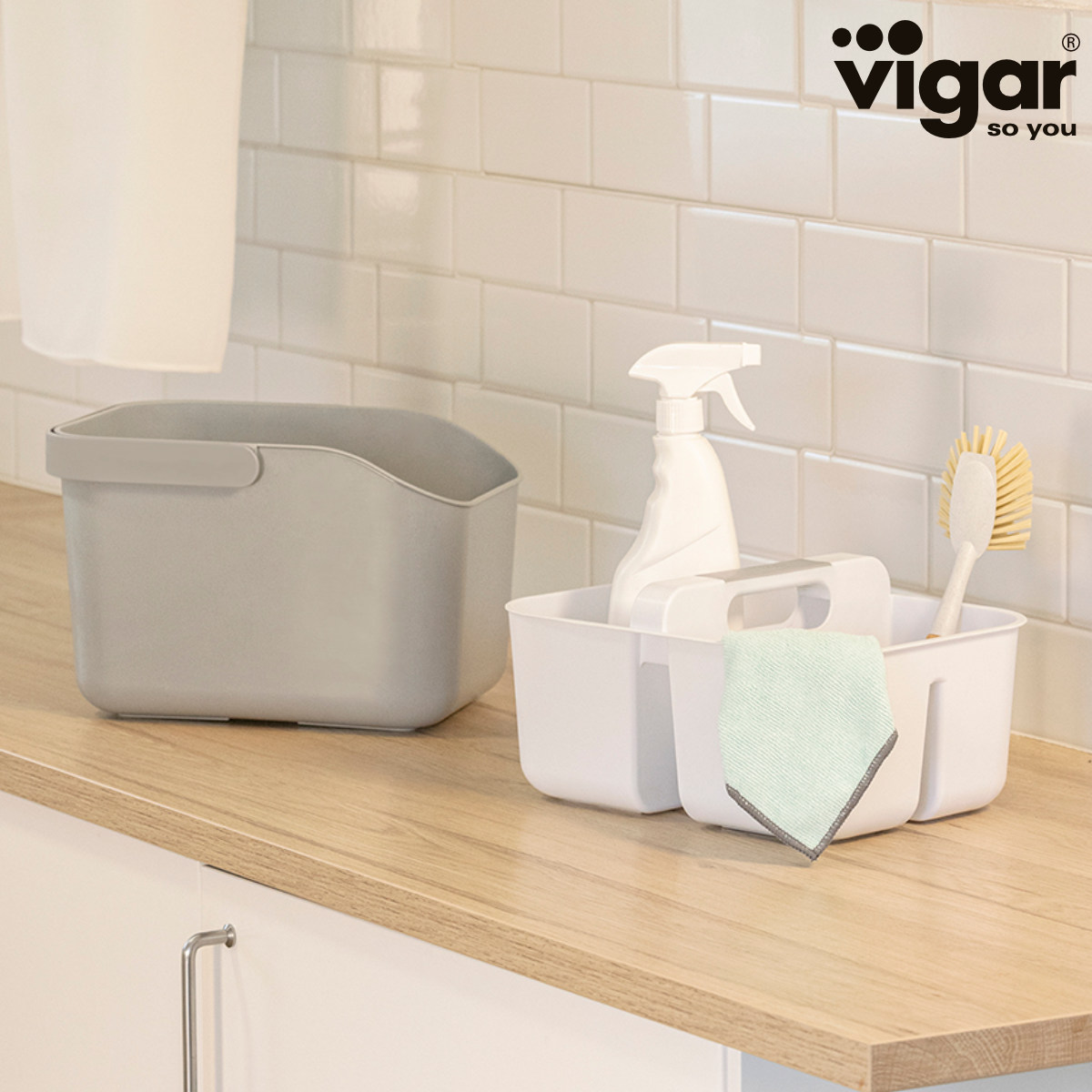 バケツ Vigar レンゴ バケツ&キャディセット ( ヴィガール ふた付き ばけつ 四角 清掃用具 収納 収納容器 付き つけ置き 洗い 8L 目盛り付き 持ち手付き バスケット タブ 収納ボックス 靴洗い )