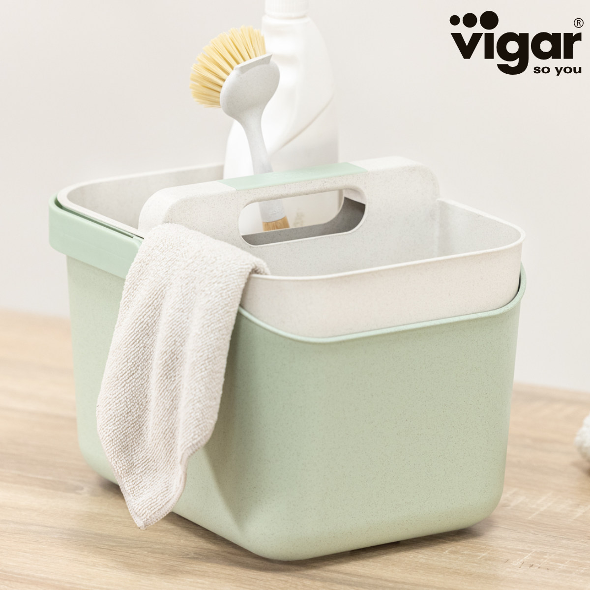 バケツ Vigar ゼロライン バケツ&キャディセット ( ヴィガール ふた付き ばけつ 四角 清掃用具 収納 収納容器 付き つけ置き 洗い 8L 目盛り付き 持ち手付き バスケット タブ 収納ボックス 靴洗い )