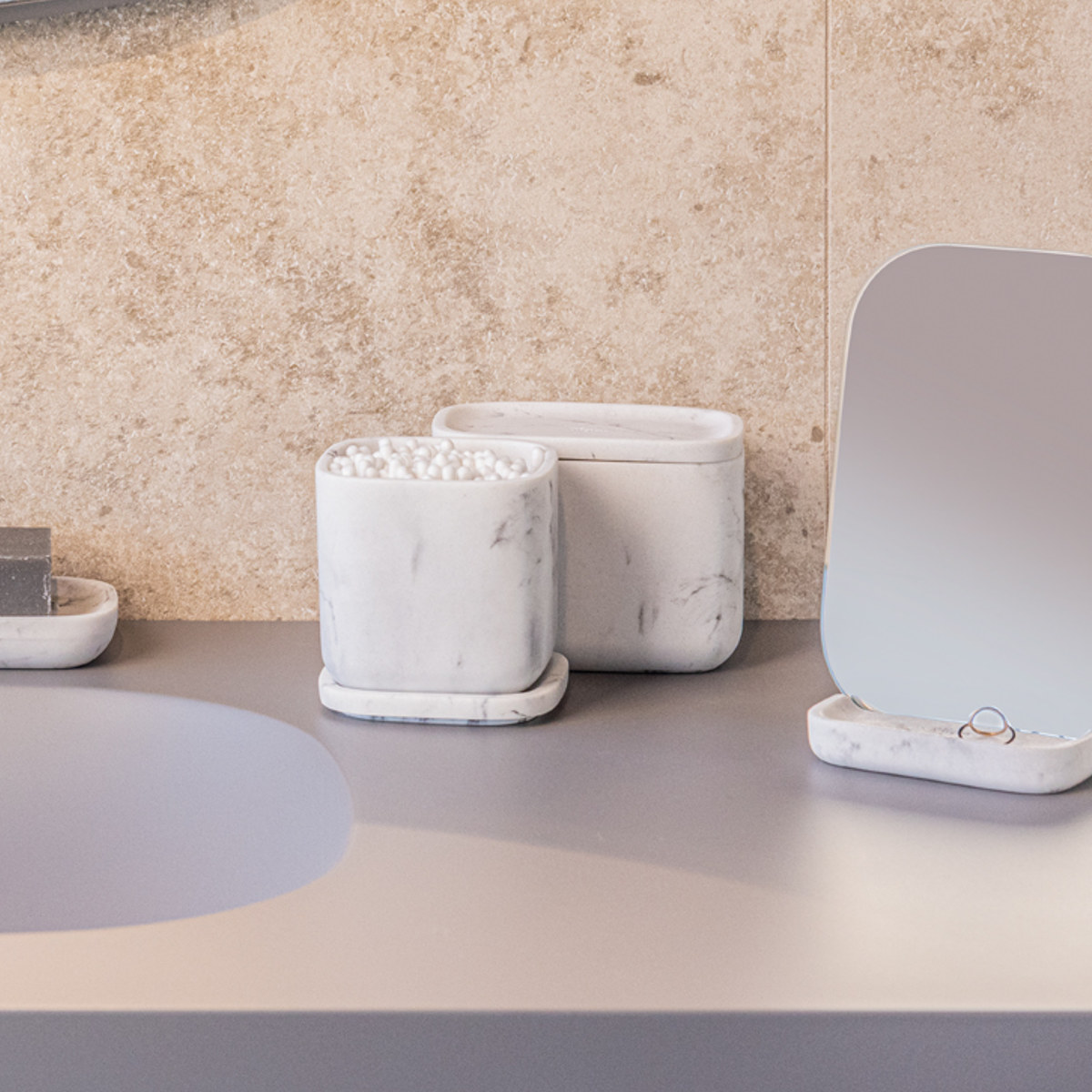 収納ケース Vigar ゼンス スクエア バスルームコンテナ ( ヴィガール 収納 小物 コットン ケース ふた付 正方形 容器 保管 綿棒 コスメ サニタリー シンプル 洗面用品 おしゃれ )