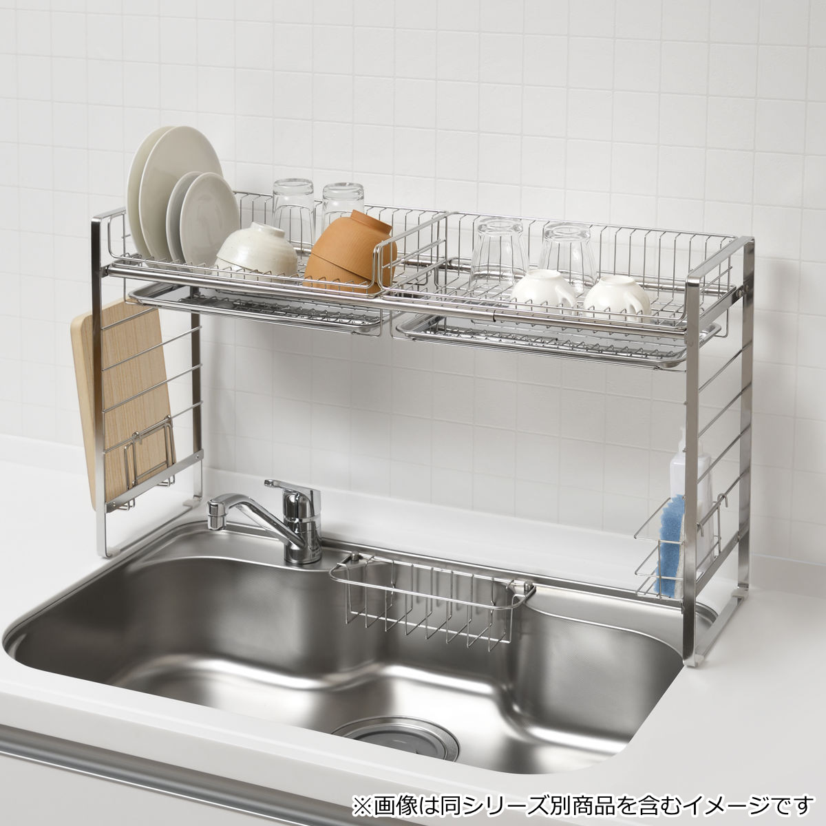 キッチンラック SUIグート ベースラック 幅60~95cm ( 水切りラック シンク上 伸縮 スリム ステンレス 水切り 枠 ラックのみ カスタマイズ 水切りかご 水切りカゴ トレー おしゃれ コンパクト シンク 渡せる 大容量 )