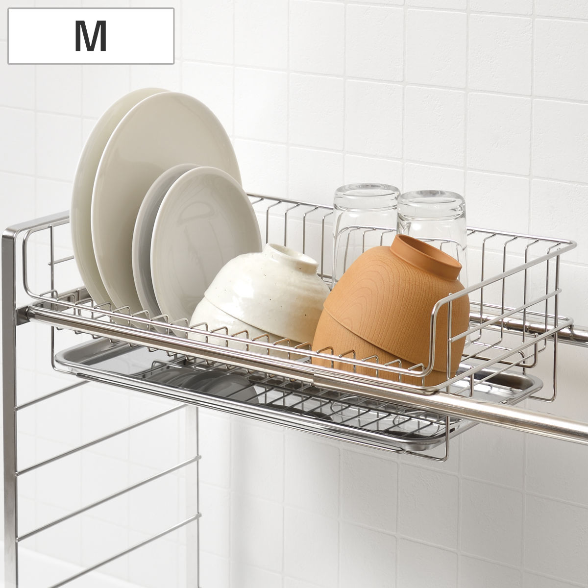水切りラック SUIグート 水切りバスケット Mサイズ ( 水切りかご シンク上 横 幅40cm スリム ステンレス 水切り パーツ カスタマイズ バスケット 水切りカゴ トレー おしゃれ コンパクト シンク 渡せる 大容量 )