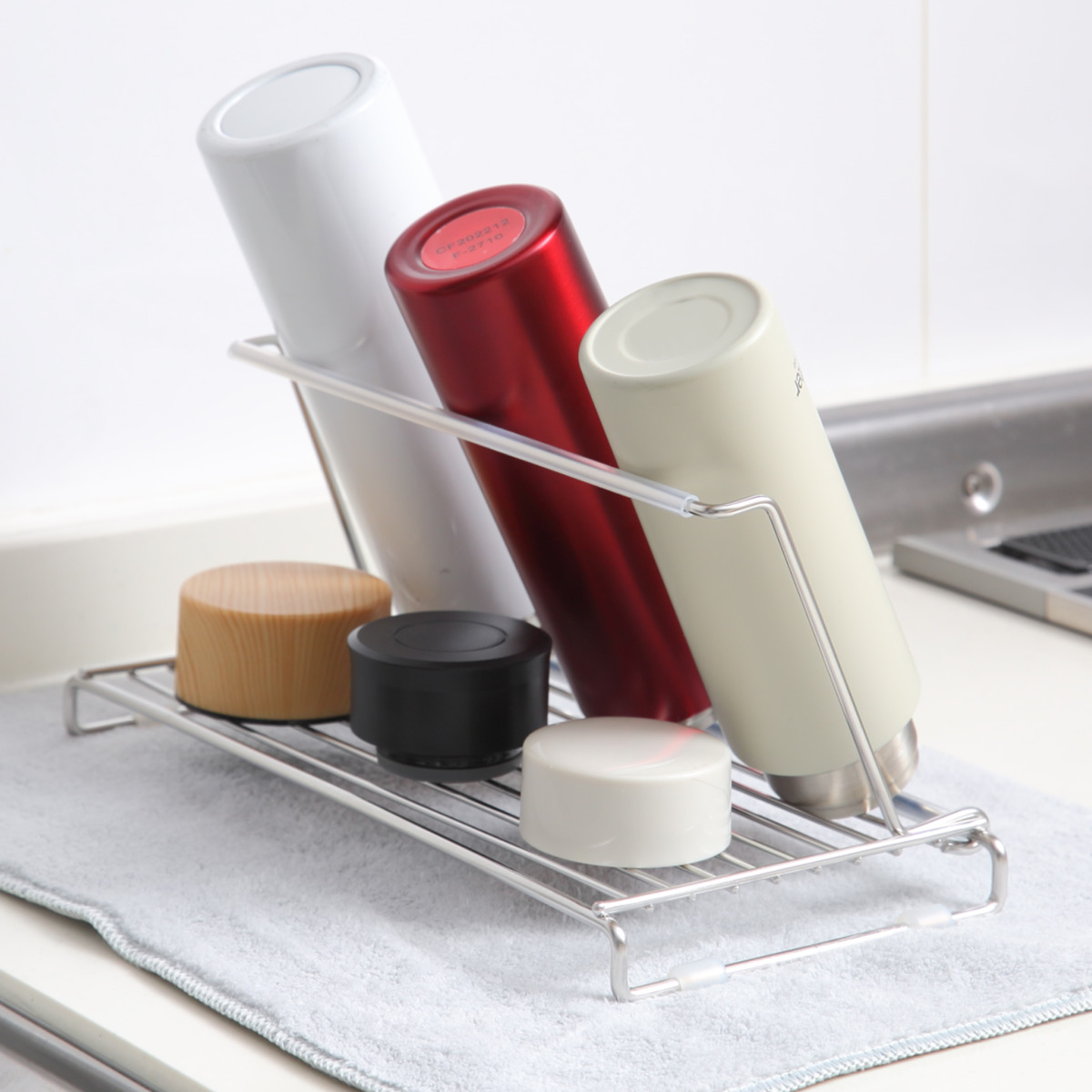 グラススタンド 水切り &kit たためる ボトルスタンド ( 水切りラック 水切りかご ボトル 水筒 スタンド 乾燥 シンク上 折りたたみ 水筒ラック 洗い物 乾かす 小物 スリム コンパクト )