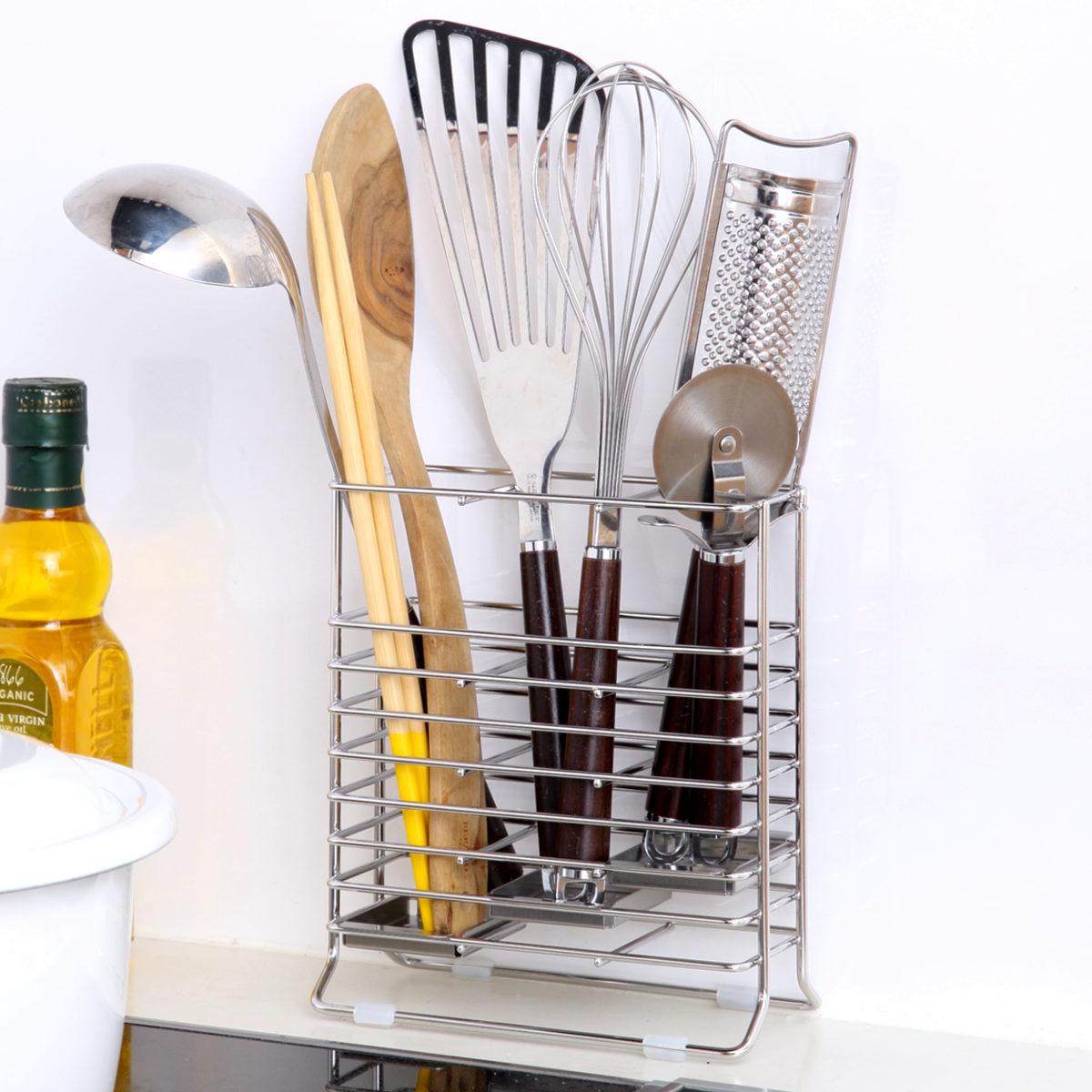 カトラリーポケット &kit スリム カトラリー&ツールスタンド 水切りかご ( カトラリースタンド ステンレス 水切り 一時置き カトラリー収納 ツールスタンド 仕切り付き 高さが変えられる 縦置き 引き出し収納 食洗機対応 )