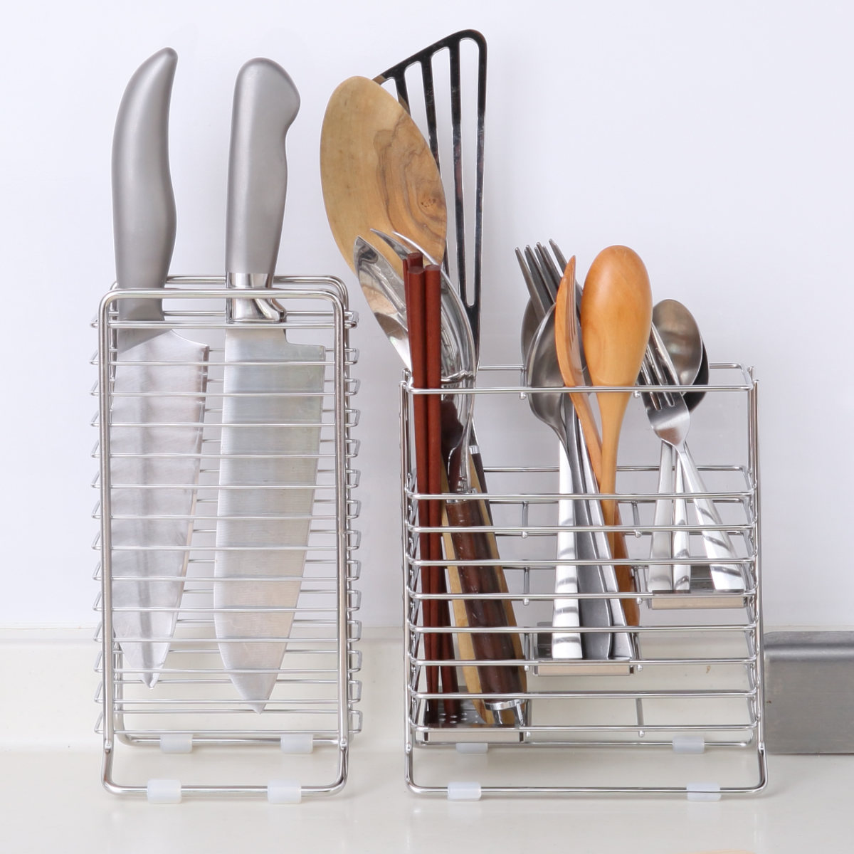 カトラリーポケット &kit スリム カトラリー&ツールスタンド 水切りかご ( カトラリースタンド ステンレス 水切り 一時置き カトラリー収納 ツールスタンド 仕切り付き 高さが変えられる 縦置き 引き出し収納 食洗機対応 )