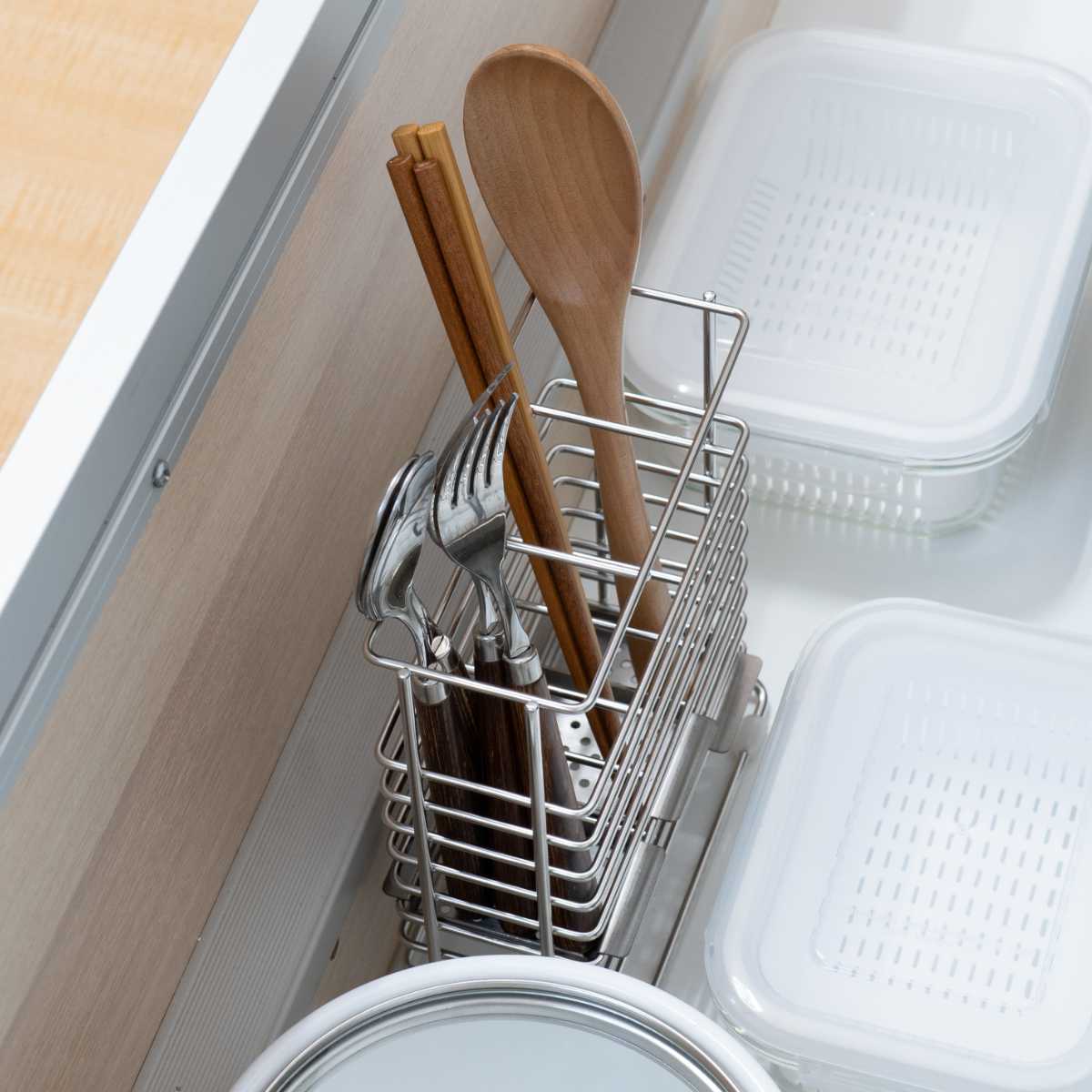 カトラリーポケット &kit スリム カトラリー&ツールスタンド 水切りかご ( カトラリースタンド ステンレス 水切り 一時置き カトラリー収納 ツールスタンド 仕切り付き 高さが変えられる 縦置き 引き出し収納 食洗機対応 )