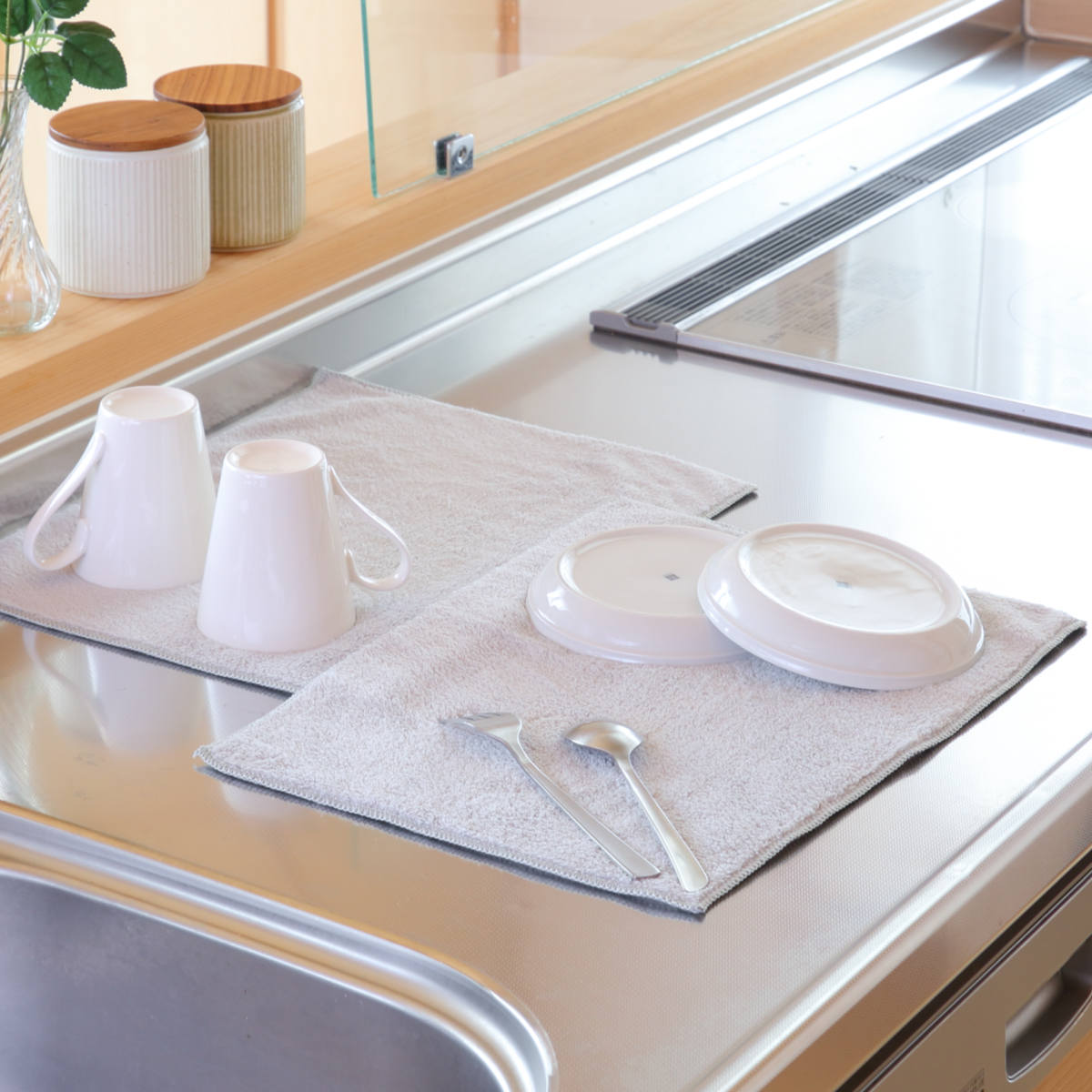 水切りマット ふきん &kit マットとしても使えるふきん 5枚入 ( 吸水 おしゃれ 洗える 布巾 キッチンクロス 吸水マット お皿拭き 厚手 水切り用マット水切り 食器 乾燥 ディッシュマット 食器乾燥用マット ディッシュクロス )