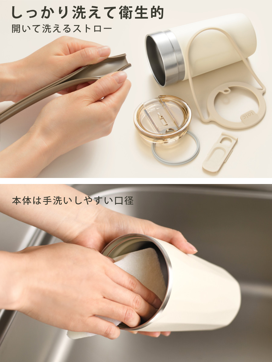 タンブラー トート ストローボトル520ml 水筒 ( 保温 保冷 保冷タンブラー ストロー付き ストロー 蓋付き 持ち運び かわいい 真空断熱構造 ステンレスボトル 結露しない ストラップ付き コップ ) 【チャコール】 チャコール