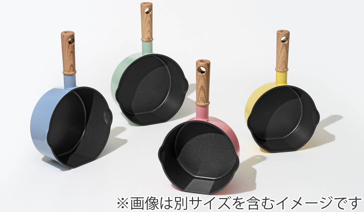 フライパン 16cm IH対応 ココミッケ 横置き スタンドパン ( 片手鍋 ミルクパン マルチパン フッ素加工 ガス火対応 調理器具 小鍋 小さい 自立 収納 便利 フッ素樹脂加工 アルミ製 アルミ鍋 木目調ハンドル 可愛い ) 【マリーピンク】 マリーピンク