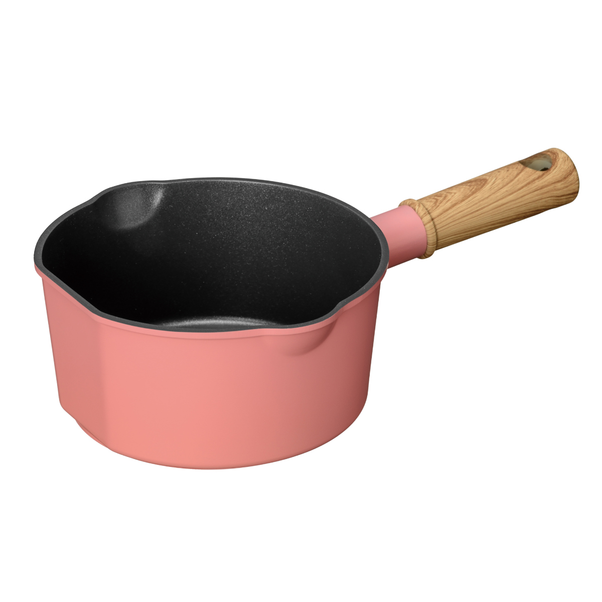 フライパン 16cm IH対応 ココミッケ 横置き スタンドパン ( 片手鍋 ミルクパン マルチパン フッ素加工 ガス火対応 調理器具 小鍋 小さい 自立 収納 便利 フッ素樹脂加工 アルミ製 アルミ鍋 木目調ハンドル 可愛い ) 【マリーピンク】 マリーピンク
