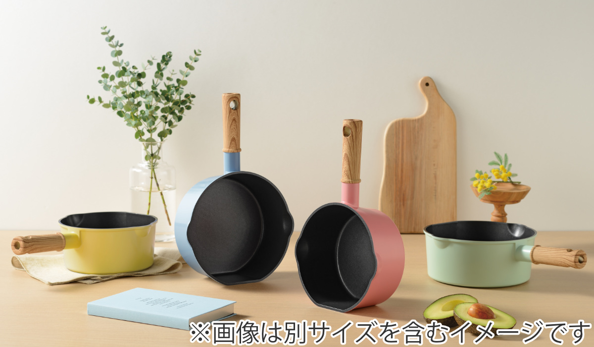 フライパン 16cm IH対応 ココミッケ 横置き スタンドパン ( 片手鍋 ミルクパン マルチパン フッ素加工 ガス火対応 調理器具 小鍋 小さい 自立 収納 便利 フッ素樹脂加工 アルミ製 アルミ鍋 木目調ハンドル 可愛い ) 【マリーピンク】 マリーピンク