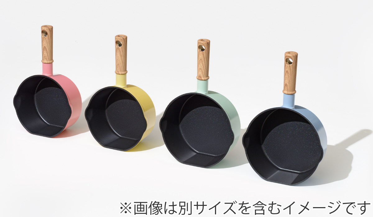 フライパン 16cm IH対応 ココミッケ 横置き スタンドパン ( 片手鍋 ミルクパン マルチパン フッ素加工 ガス火対応 調理器具 小鍋 小さい 自立 収納 便利 フッ素樹脂加工 アルミ製 アルミ鍋 木目調ハンドル 可愛い ) 【マリーピンク】 マリーピンク