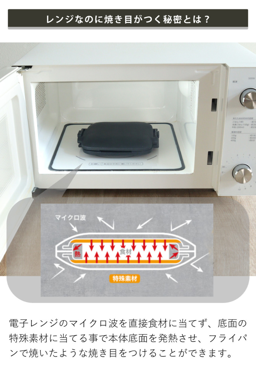 ホットサンドメーカー レンジ用 パリージュ レンジサンドメーカー 電子レンジ調理器 ( 電子レンジ専用 ホットサンド 両面焼き 安心調理 ホットサンド調理 焼き目 フッ素加工 パン 焼ける レンジ キッチン レシピ付き )