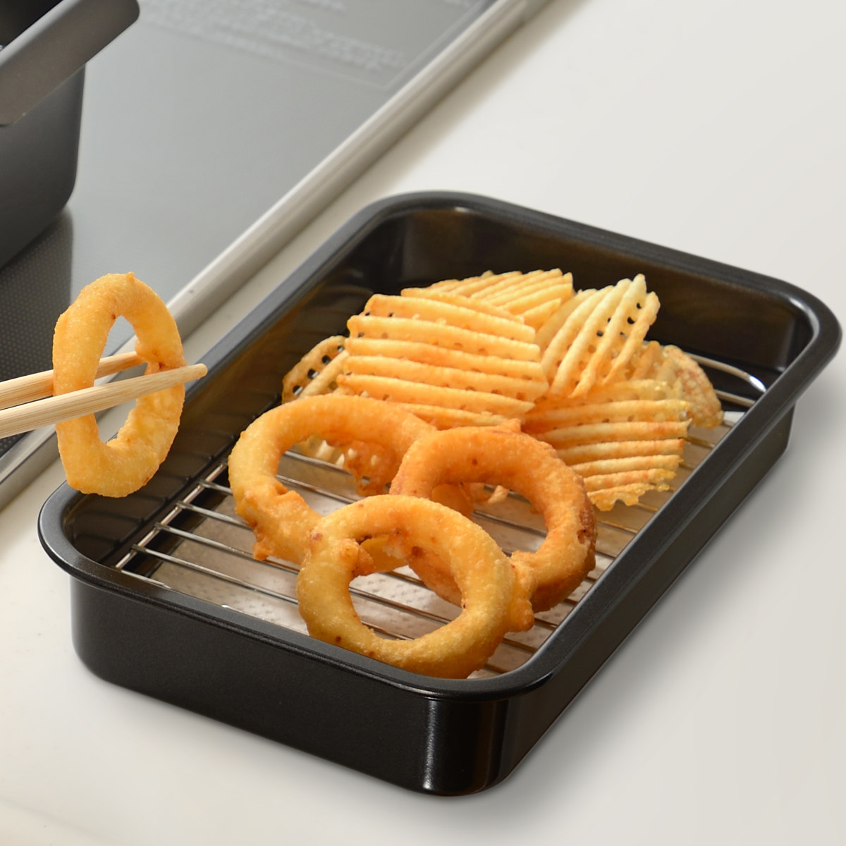 バット 角型 アミ付バット ポコフリット ( キッチンバット 浅型 鉄製 浅型バット 角バット トレー あみ付き スクエアバット スクエアトレー 角トレイ 角トレー 油切り )