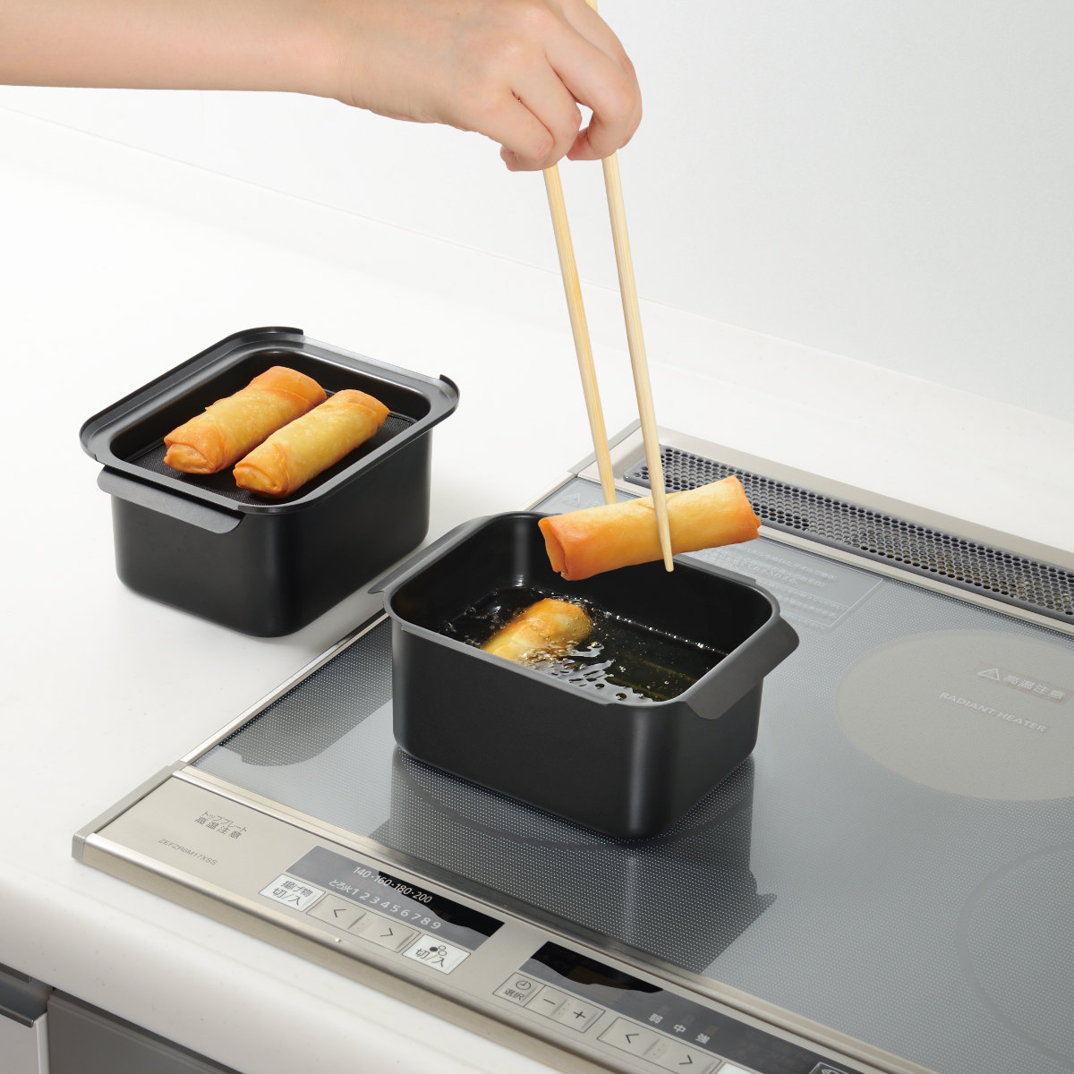 オイルターン オイルポット フライヤー IH対応 角型 ポコフリット ( ガス火対応 揚げ鍋 角型天ぷら鍋 鉄 蓋付き 油ポット 油入れ 油こし器 こし網付き 揚げ物鍋 セット コンパクト 少ない油 )