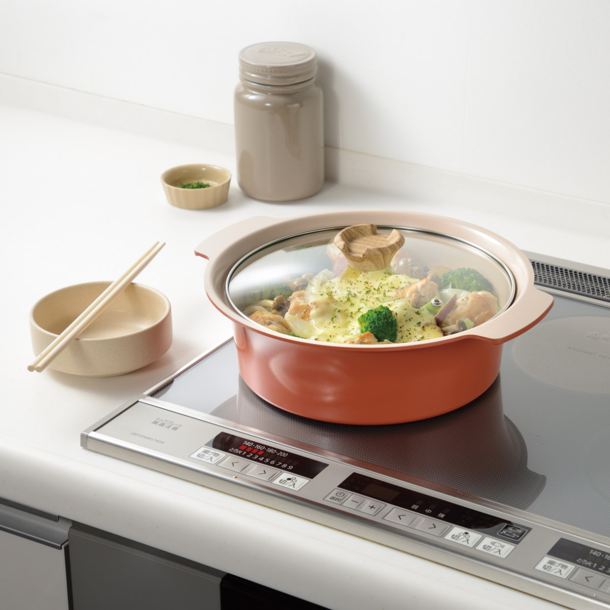 卓上鍋 アルモンデ IH対応 24cm ステンレス製 ( ガス火対応 オール熱源対応 両手なべ ふっ素加工 軽い なべ ガラス蓋 24センチ 3人用 4人用 フッ素加工 アルミ製 両手 鍋 フタ付き 季節鍋 卓上なべ 軽量 )