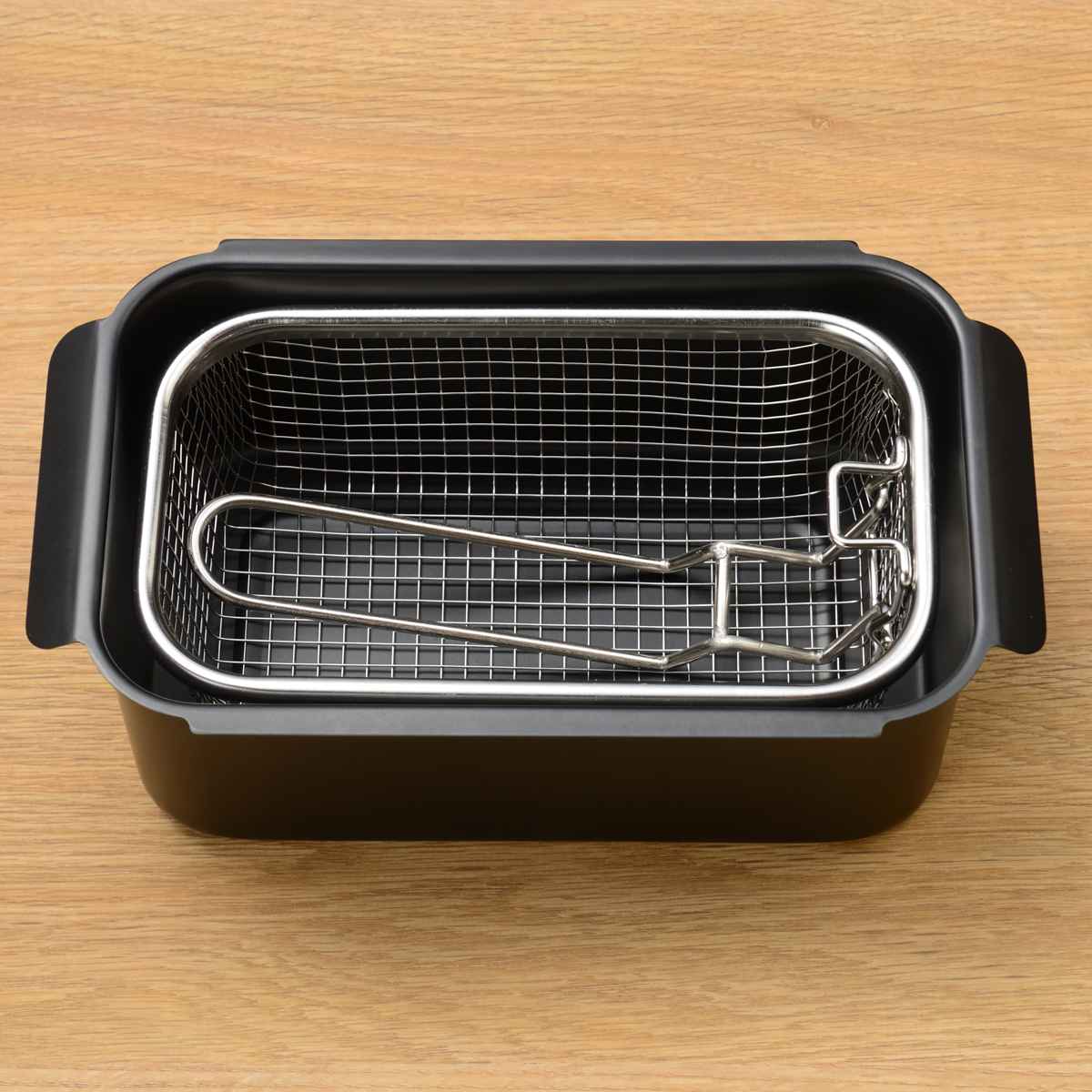 天ぷら鍋4点&揚げ物ざる セット IH対応 温度計付き ポコフリット 角型 ワイド ( ガス火対応 揚げ鍋 角型天ぷら鍋 鉄 蓋付き フライヤー 揚げ物用 ザル ざる ストレーナー フライバスケット 揚げ物鍋 コンパクト 少ない油 鉄製 )