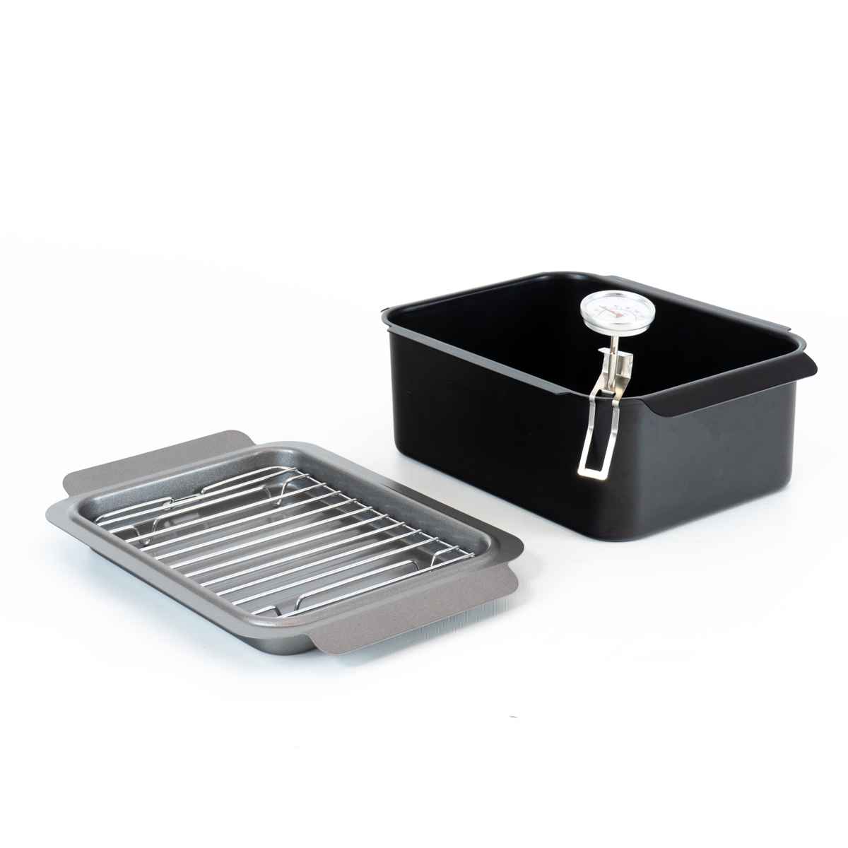 天ぷら鍋4点&揚げ物ざる セット IH対応 温度計付き ポコフリット 角型 ワイド ( ガス火対応 揚げ鍋 角型天ぷら鍋 鉄 蓋付き フライヤー 揚げ物用 ザル ざる ストレーナー フライバスケット 揚げ物鍋 コンパクト 少ない油 鉄製 )