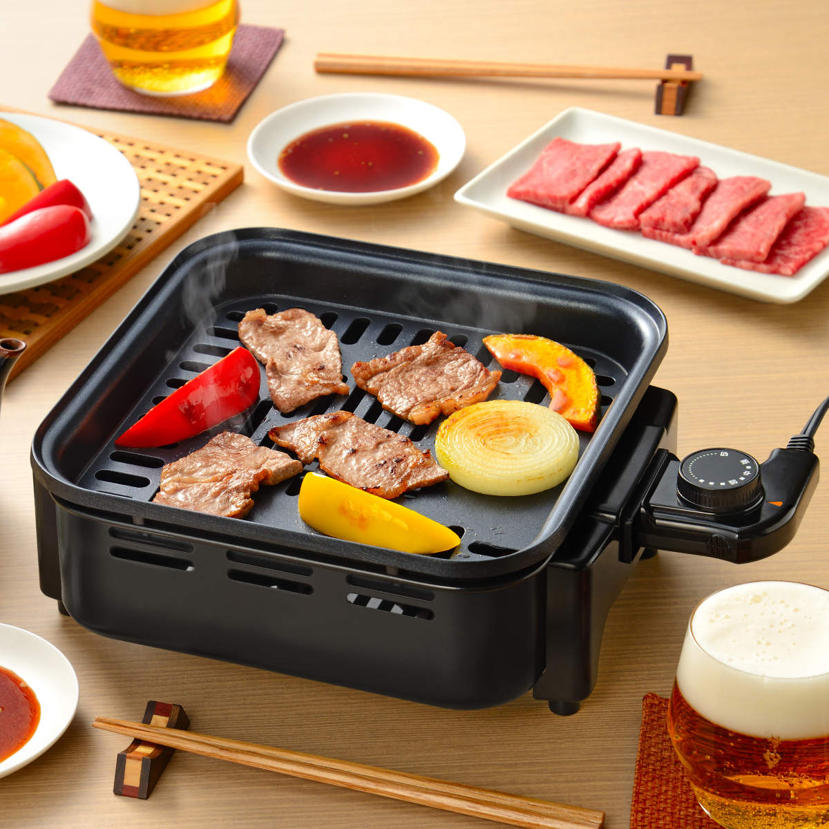 ホットプレート ラノー 電気角型グリラー ( 焼肉プレート 電気焼肉器 グリルプレート 少煙 焼き肉プレート 多目的 ふっ素加工 減煙 平面 水 煙が出にくい 温め コンパクト 調理器具 保温 調理家電 キッチン家電 )