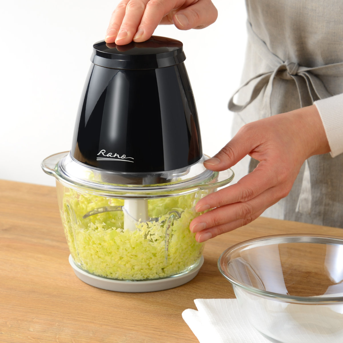 電動フードプロセッサー ラノー チョッパー みじん切り器 ( フードチョッパー ガラス製 調理家電 キッチン家電 みじん切り おろし 泡立て ホイップ 下ごしらえ 大根おろし とろろ コンパクト 料理家電 )