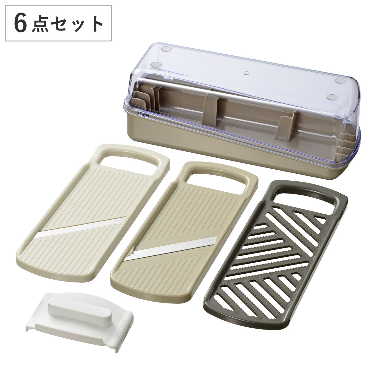 モットプラス スライサーセット 6点セット ( 調理器セット スライサー おろし器 受け皿 安全ホルダー 日本製 千切り器 キッチンツール おろし金 調理器具 スライス 大根おろし 薬味おろし 千切り ケース付き )