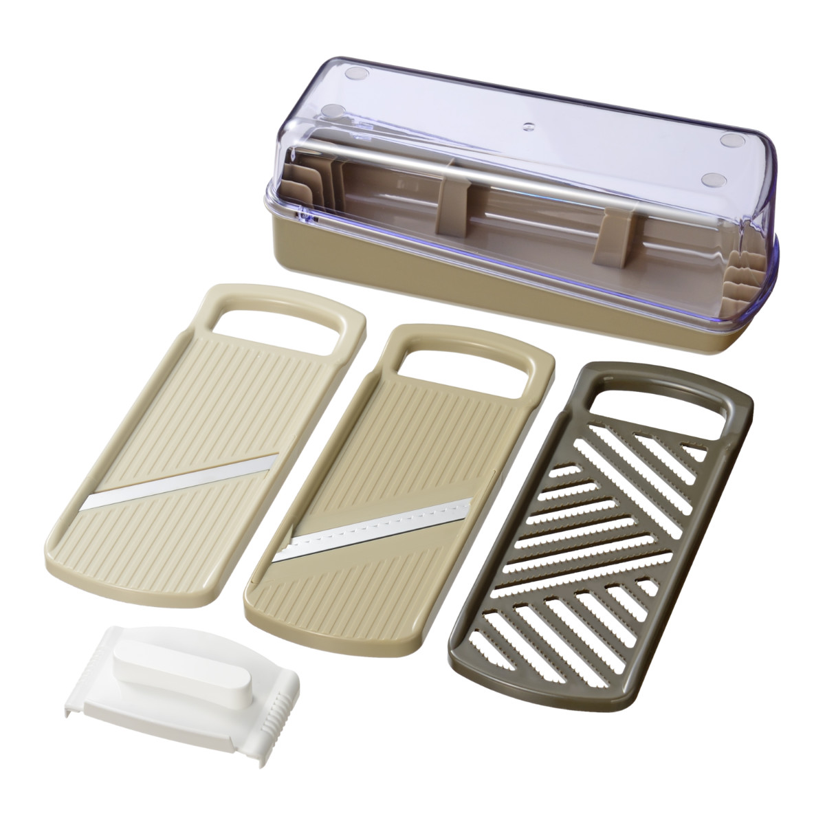 スライサーセット 6点セット モットプラス 調理器セット 日本製 ( スライサー おろし器 受け皿 安全ホルダー 千切り器 キッチンツール おろし金 調理器具 スライス 大根おろし 薬味おろし 千切り ケース付き )