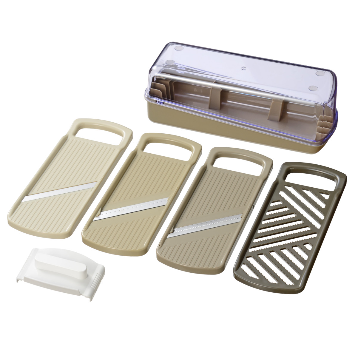 モットプラス マルチスライサーセット 7点セット ( 調理器セット スライサー おろし器 受け皿 安全ホルダー 日本製 千切り器 おろし金 スライス 大根おろし 薬味おろし つま切り 千切り ケース付き 調理器具 )