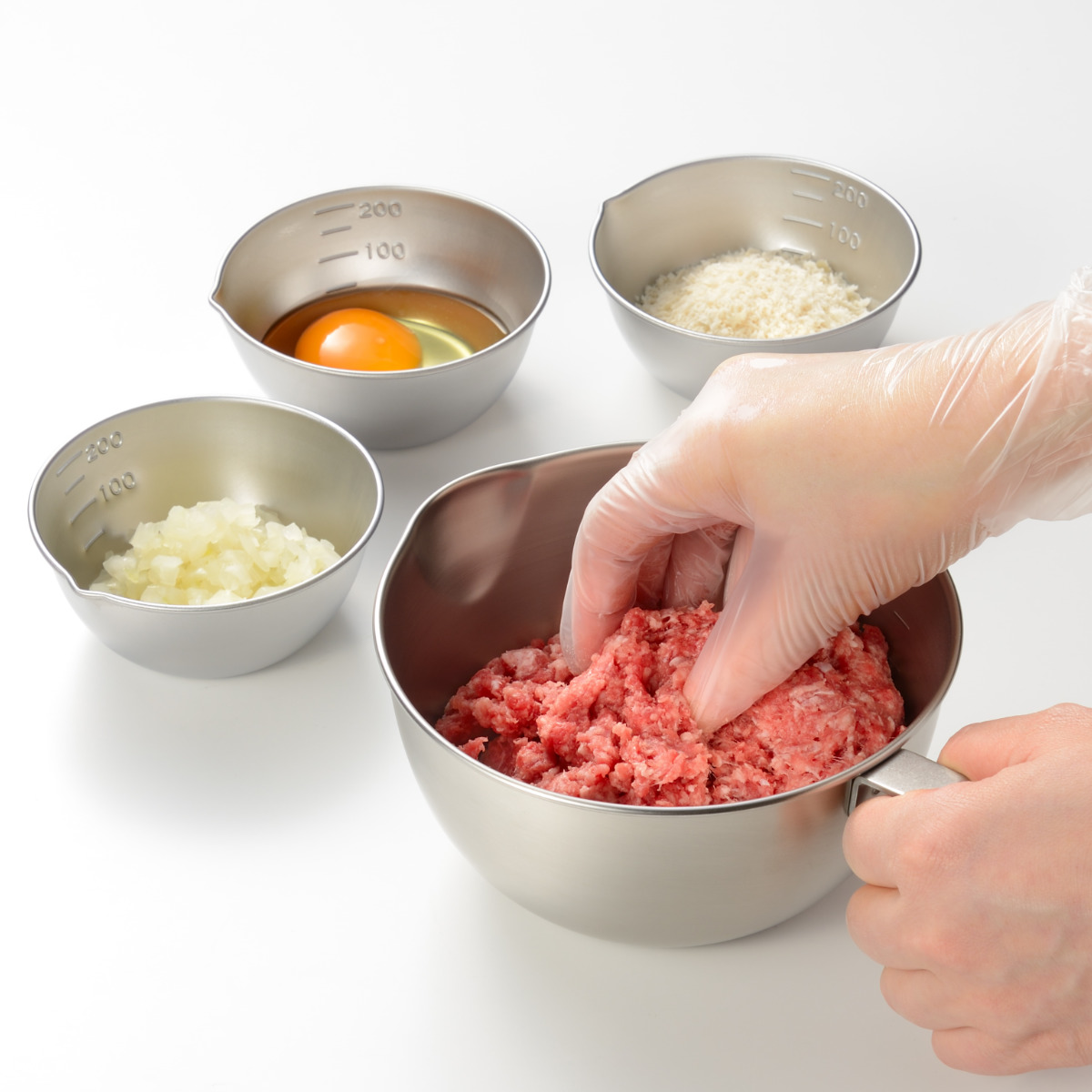 手付きボウル&小分けボウル 15cm 10cm 6点セット ステンレス製 燕三 日本製 ( 調理ボウル ステンレスボウル 調理用ボール 目盛り付き 食洗機対応 調理器具 調理ボール ステンレス製ボール 取っ手付き ハンドル付き 注ぎ口付き )